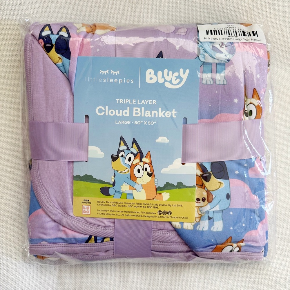 Little Sleepies Bluey Sleepytime Larget Cloud Blanket - Purple and Blue